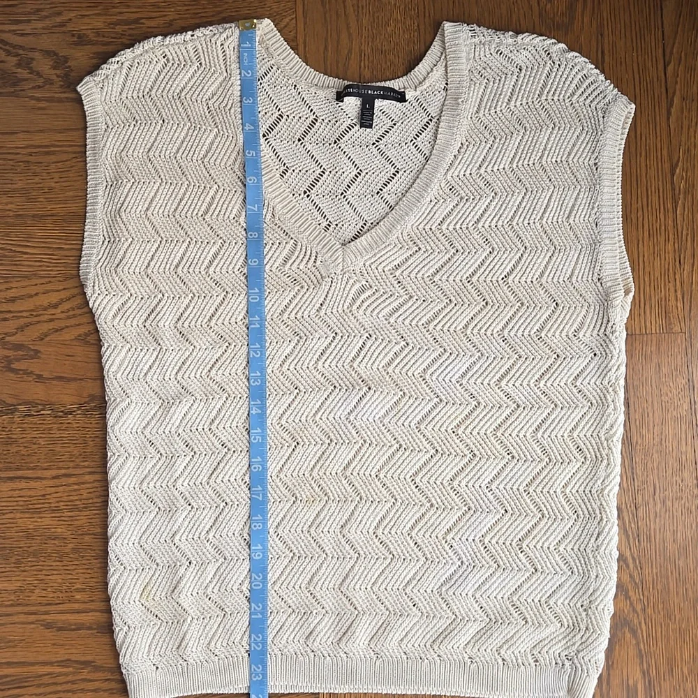 White House Black Market WHBM Open Weave Crochet Top Vest Stretch Beige Sz: L - Picture 8 of 9